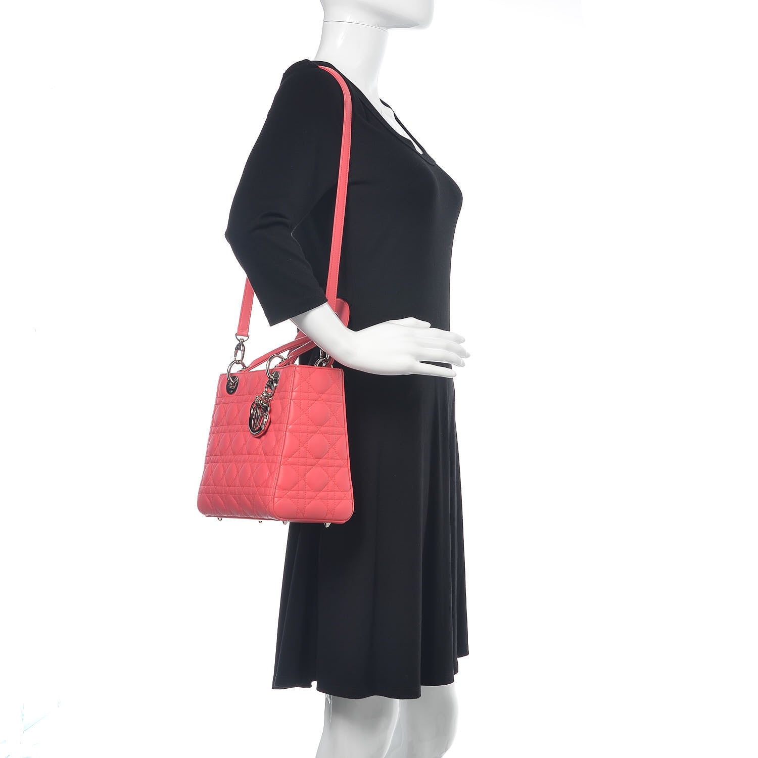 Christian Dior Lambskin Cannage Medium Lady Dior Coral 2 of 11