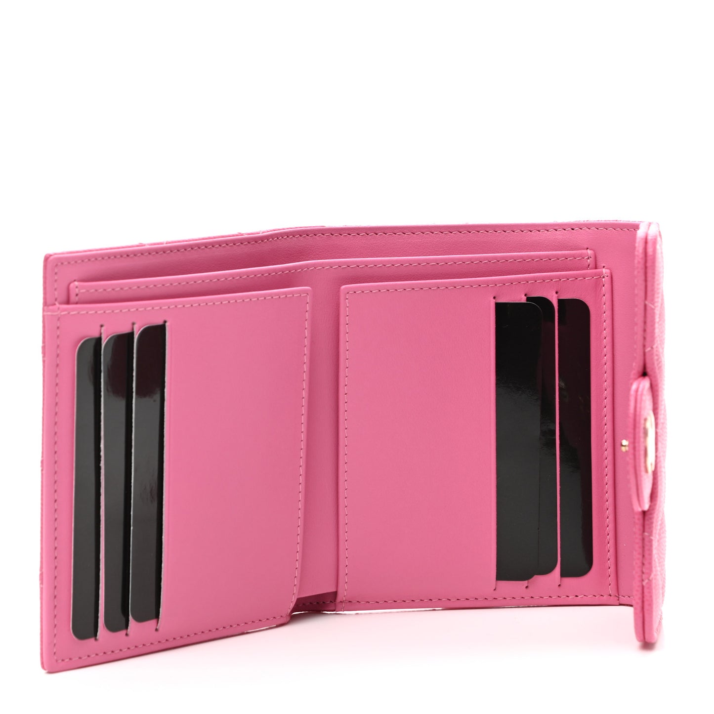 Caviar Quilted Compact Flap Wallet Pink