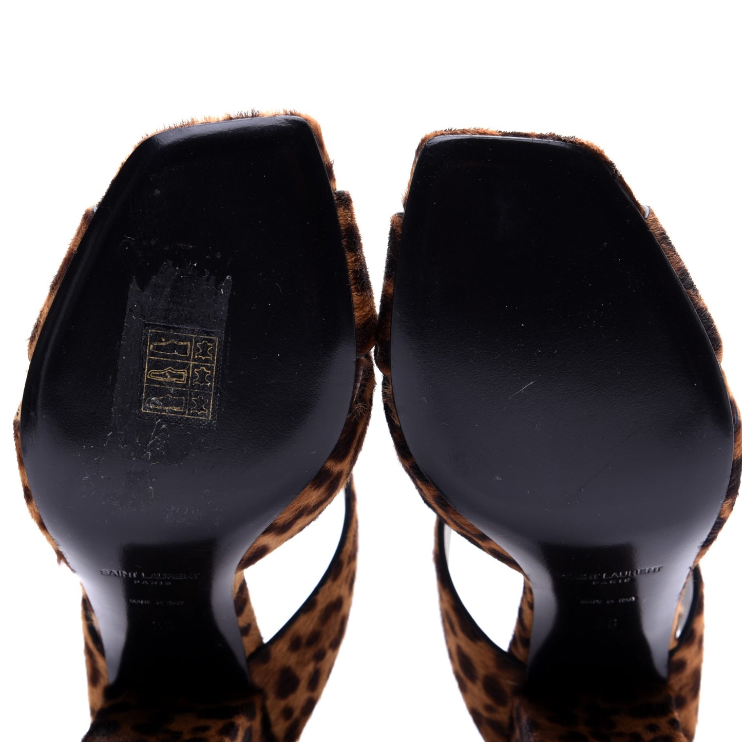 Ponyhair Leopard Print Oak 75 Ankle Strap Sandals 38 Brown