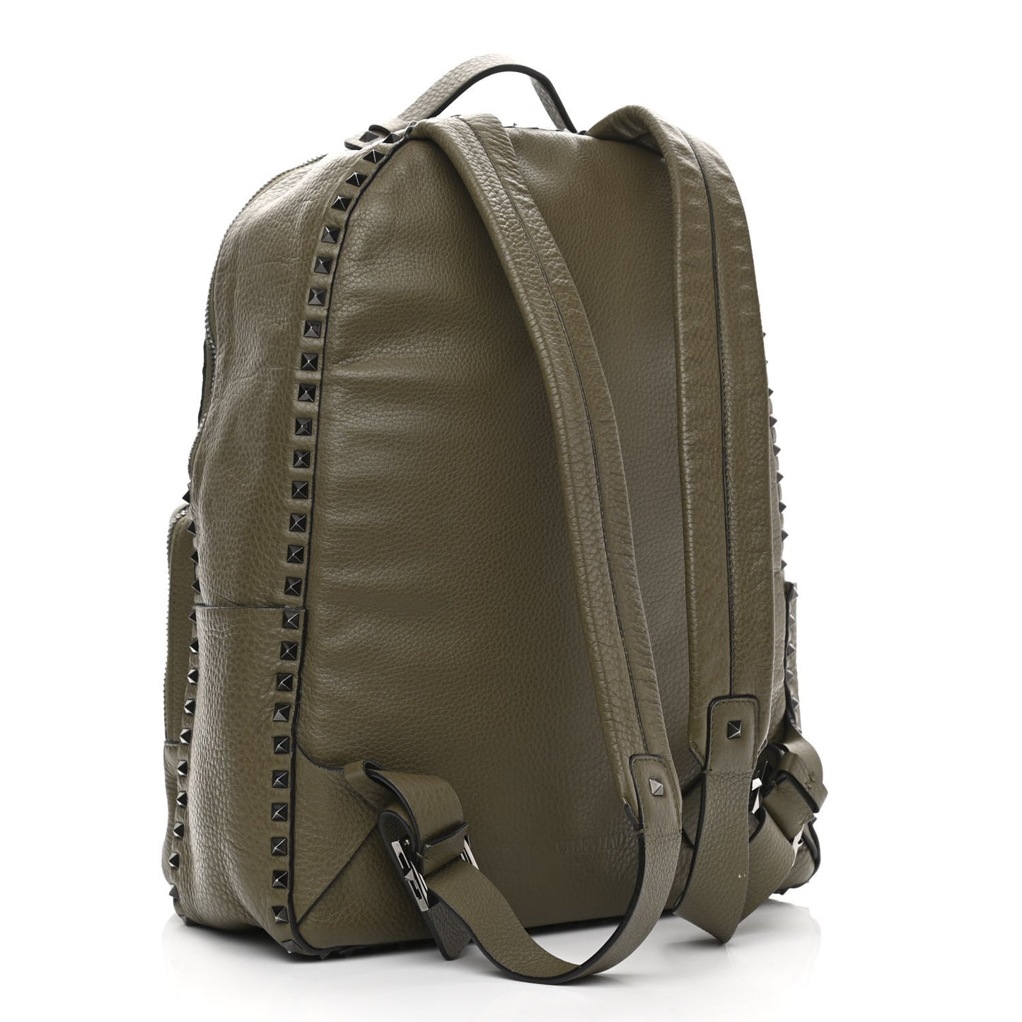 Grained Calfskin Medium Rockstud Backpack Army Green