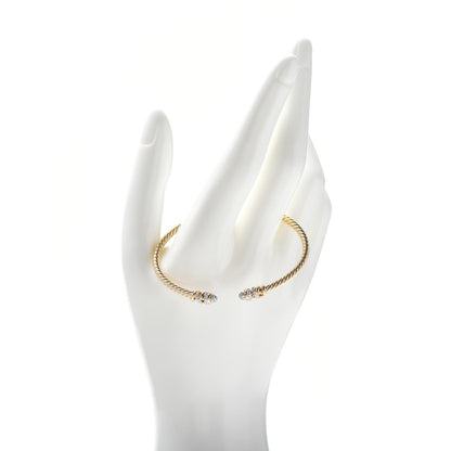 David Yurman 18K Yellow Gold Diamond 3mm Petite Helena Cuff Bracelet 2 of 4