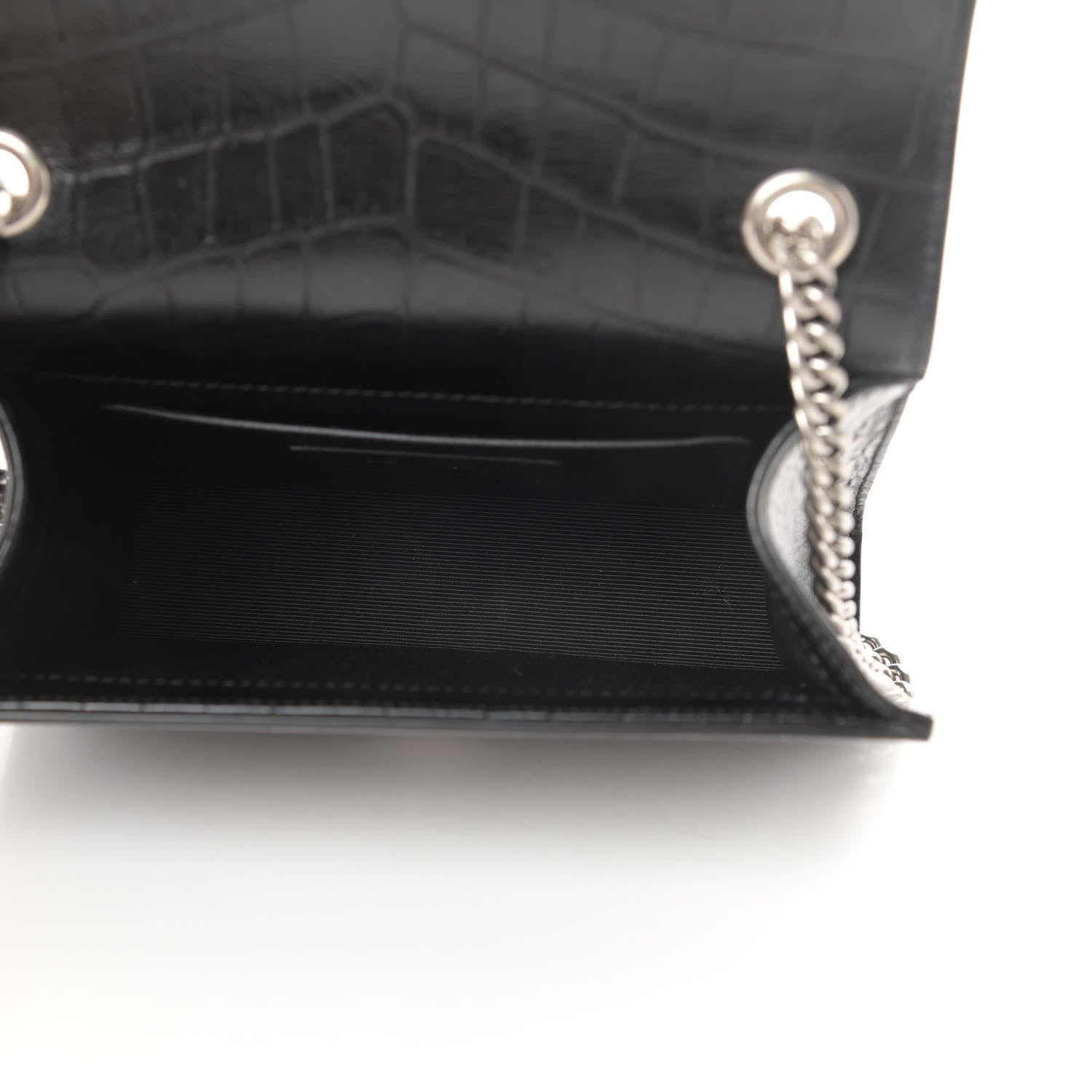 Saint Laurent Calfskin Crocodile Embossed Small Classic Monogram Tassel Satchel Black 5 of 10