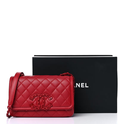 Chanel Lambskin Quilted Small CC Filigree Flap Dark Red 10 of 10