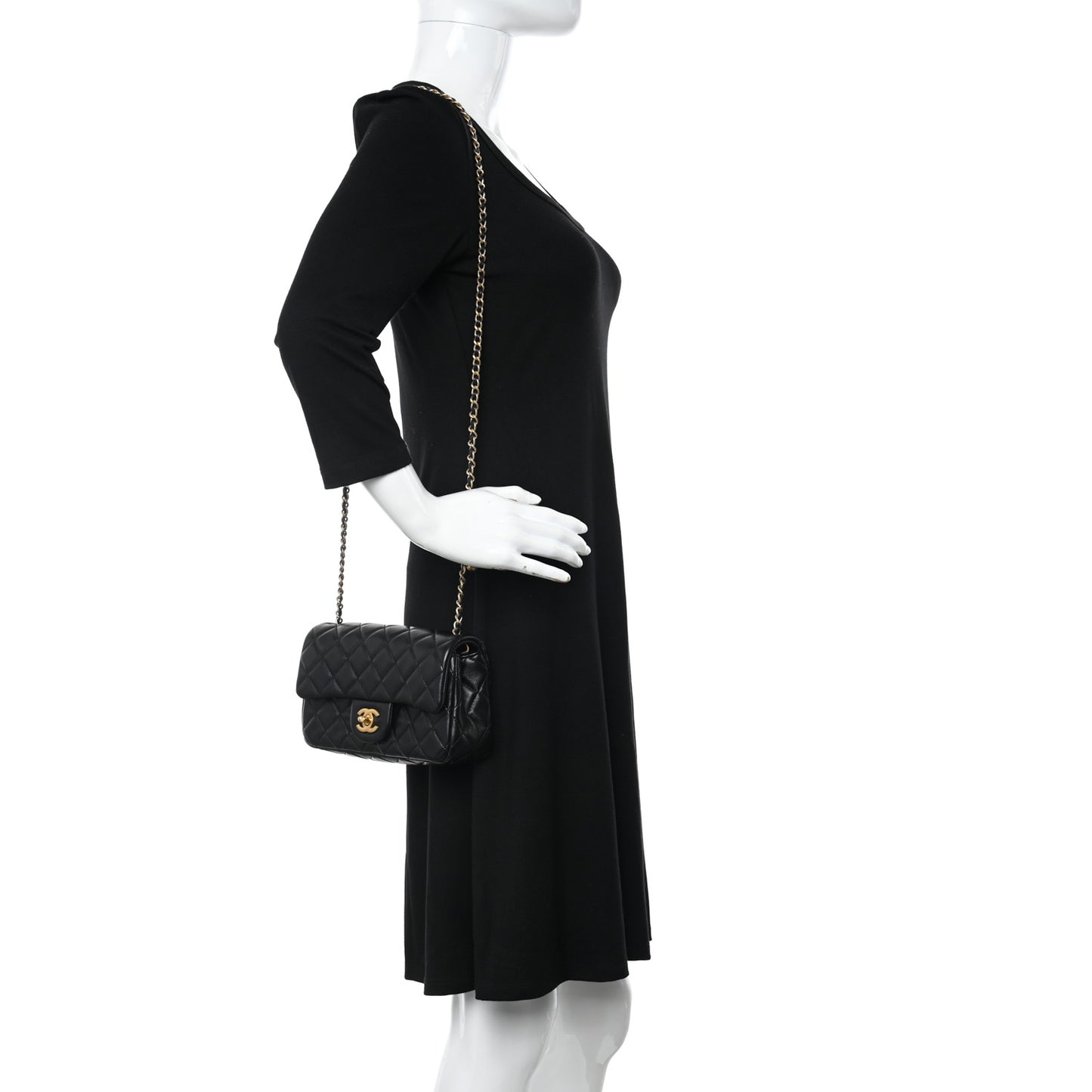 Lambskin Quilted Mini Rectangular Pearl Crush Flap Black