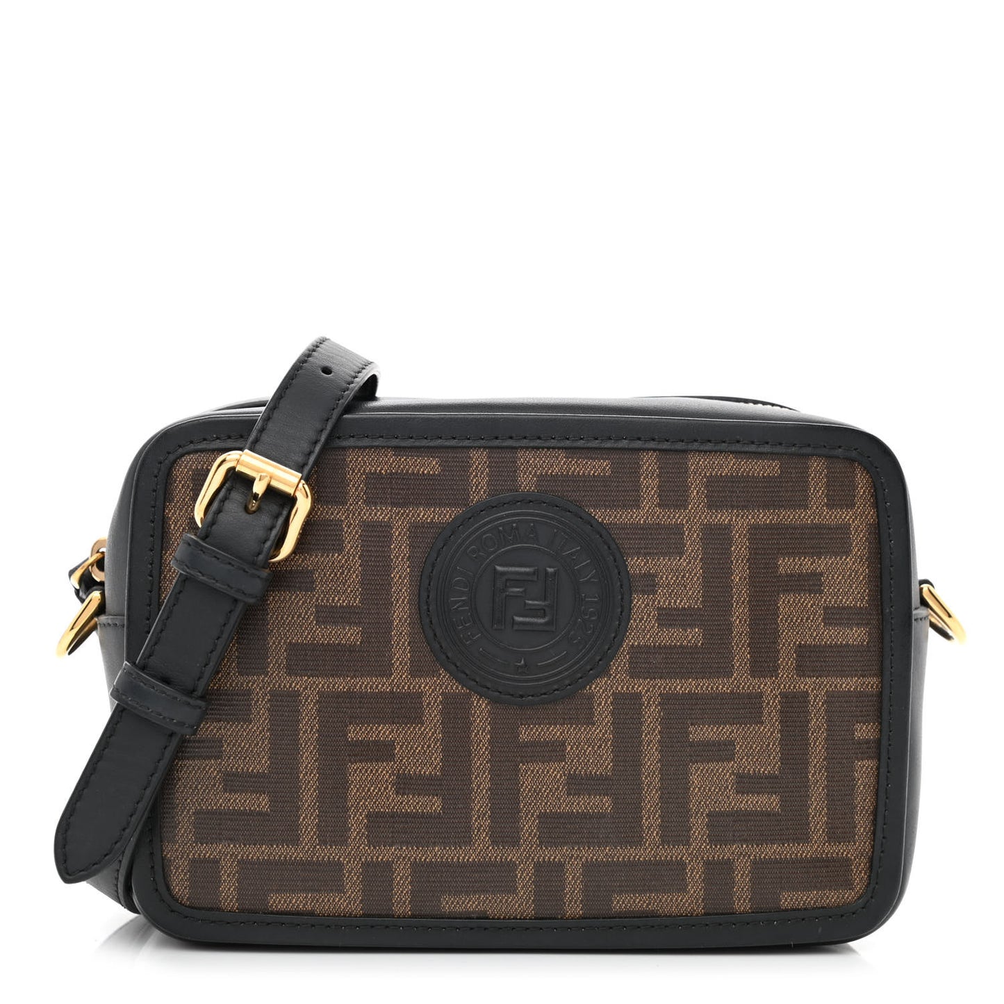 Glazed Fabric Vitello Century FF 1974 Stamp Patch Mini Camera Case Mogano Panna Black