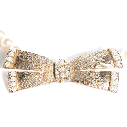 Chanel Pearl Crystal Bow Long Necklace Gold 4 of 5