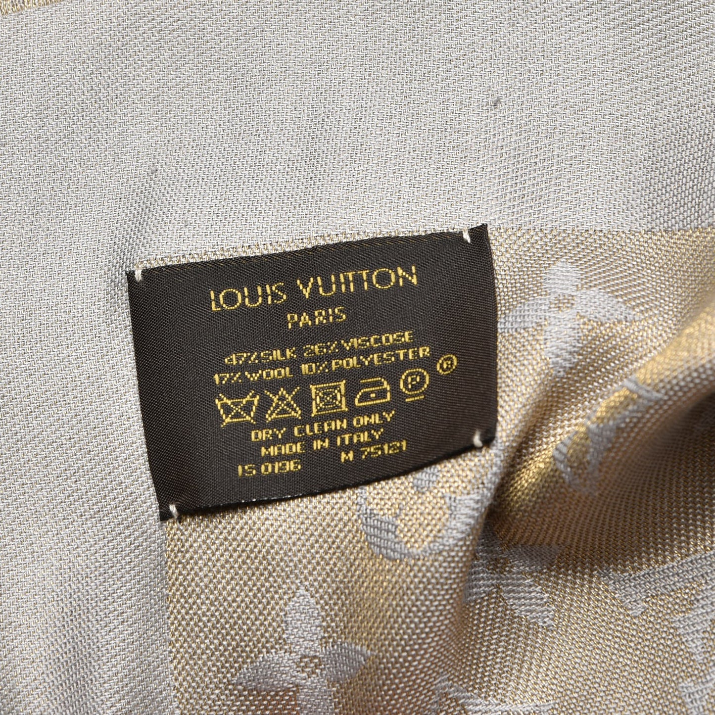 Silk Wool Monogram Shine Shawl Beige