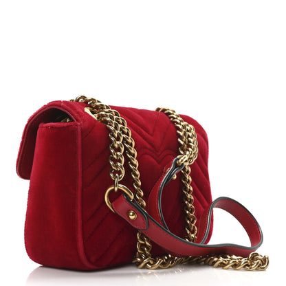 Gucci Velvet Matelasse Mini GG Marmont Shoulder Bag Hibiscus Red 3 of 10
