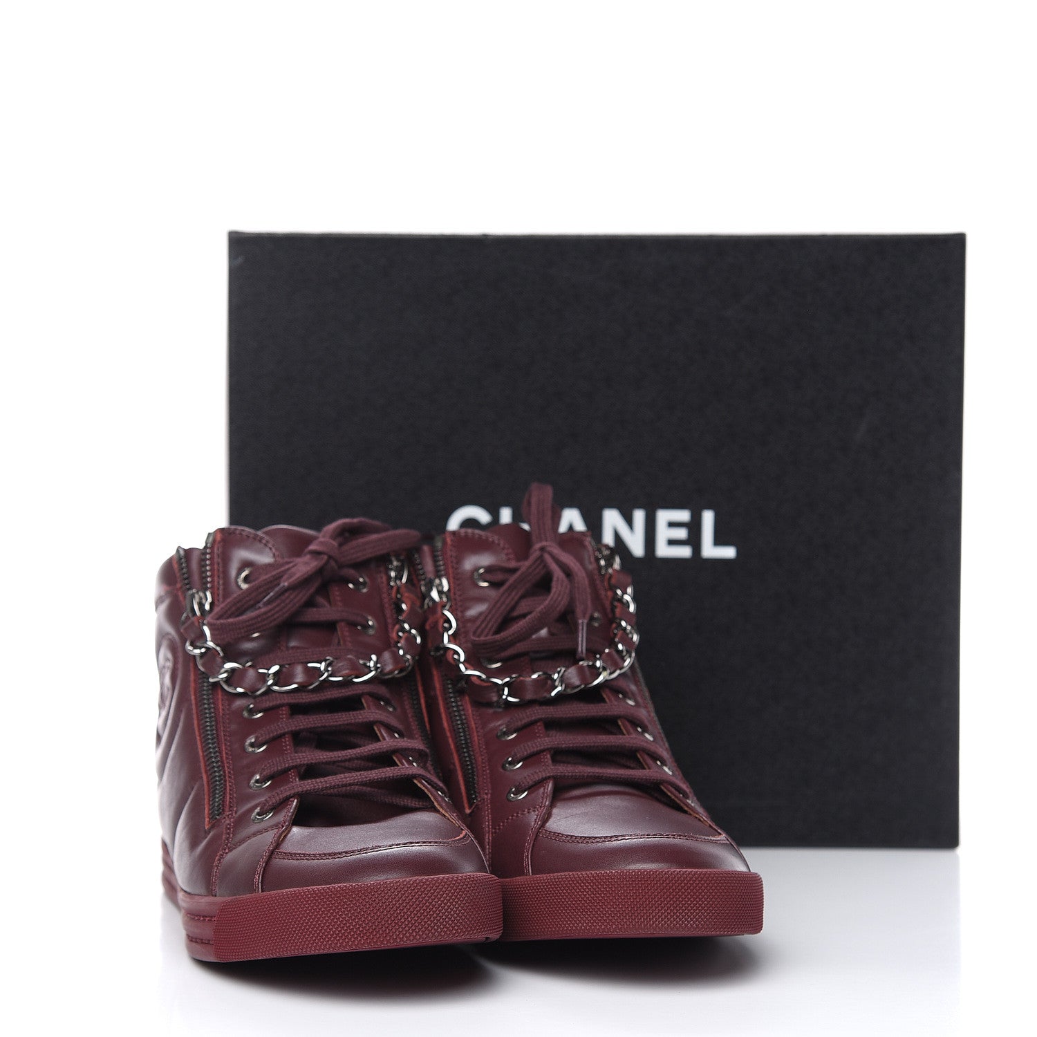 Chanel Lambskin Zipped Chain CC Sneakers 41 Burgundy 10 of 10