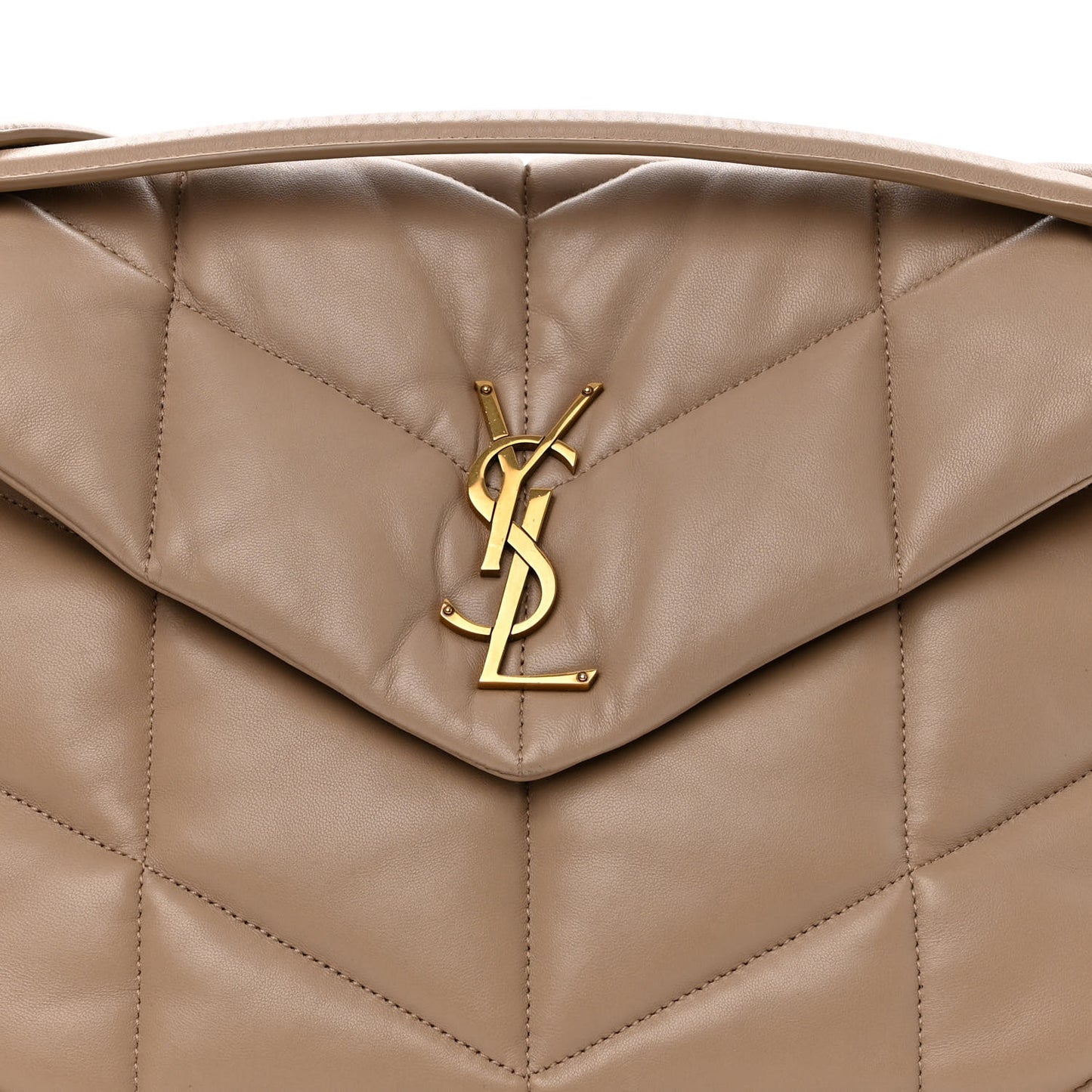 Lambskin Quilted Medium Loulou Puffer Monogram Chain Satchel Dark Beige