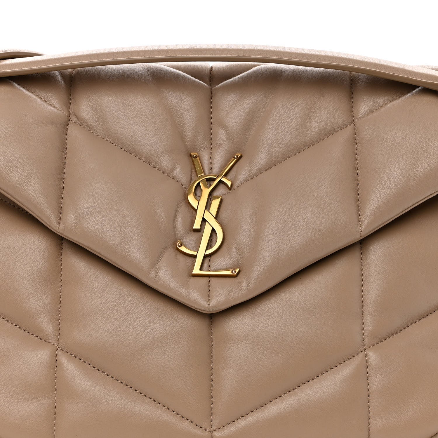 Saint Laurent Lambskin Quilted Medium Loulou Puffer Monogram Chain Satchel Dark Beige 7 of 10