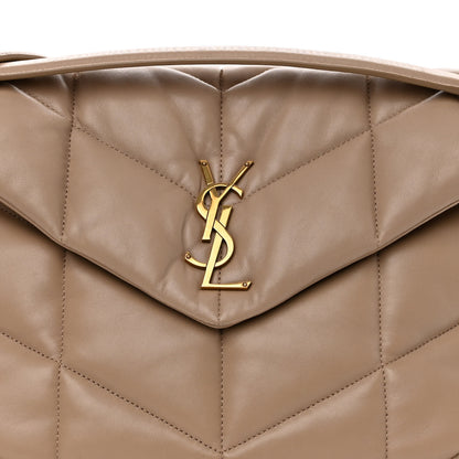 Saint Laurent Lambskin Quilted Medium Loulou Puffer Monogram Chain Satchel Dark Beige 7 of 10