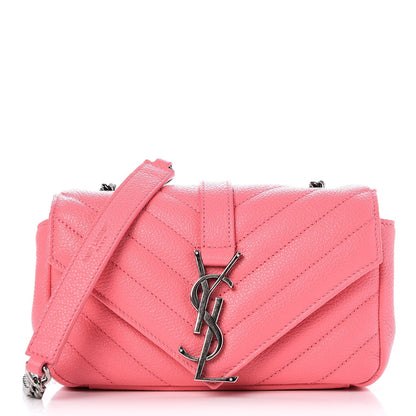 Saint Laurent Grained Calfskin Matelasse Chevron Classic Monogram Baby Chain Bag Coral Pink 1 of 6