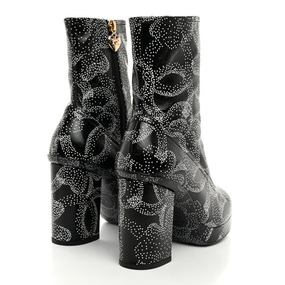 Chanel Calfskin Camellia Printed Ankle Boots 37.5 Black White 4 of 9