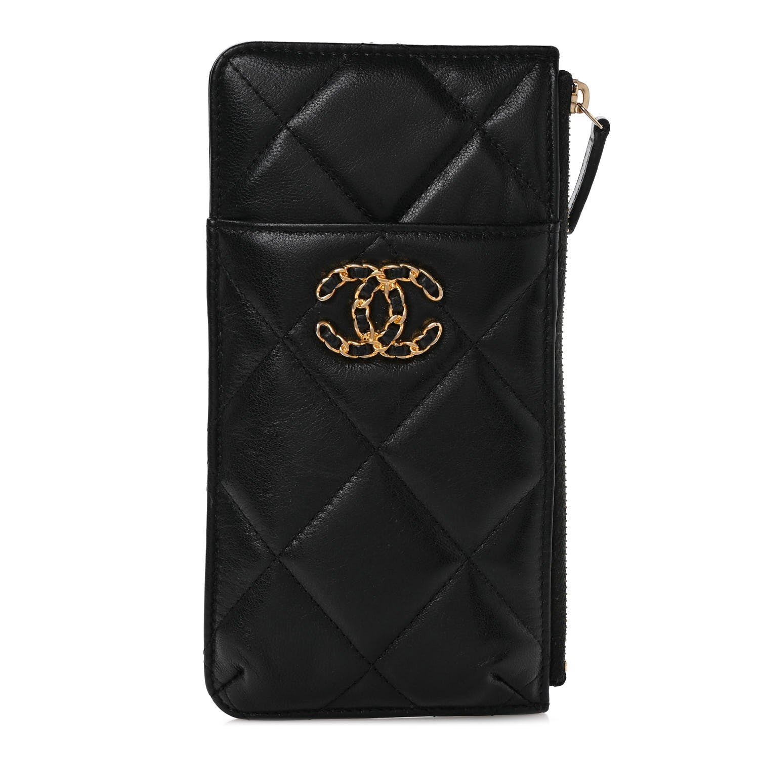 Chanel Goatskin Quilted Chanel 19 Flat Wallet Pouch Black 1 of 9