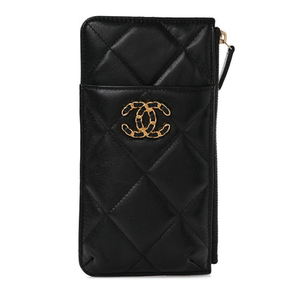 Chanel Goatskin Quilted Chanel 19 Flat Wallet Pouch Black 1 of 9