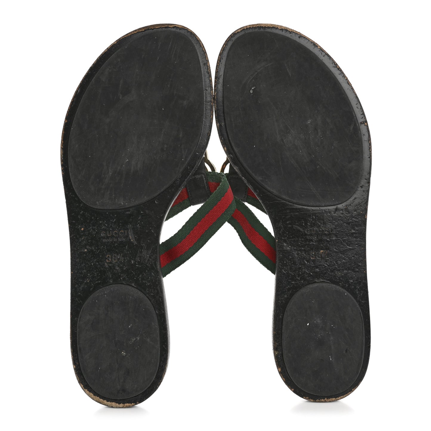 Nylon Guccissima Web Womens Thong Sandals 38.5 Green Red Black