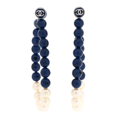Chanel Enamel Pearl Beaded CC Hoop Earrings White Blue 1 of 6