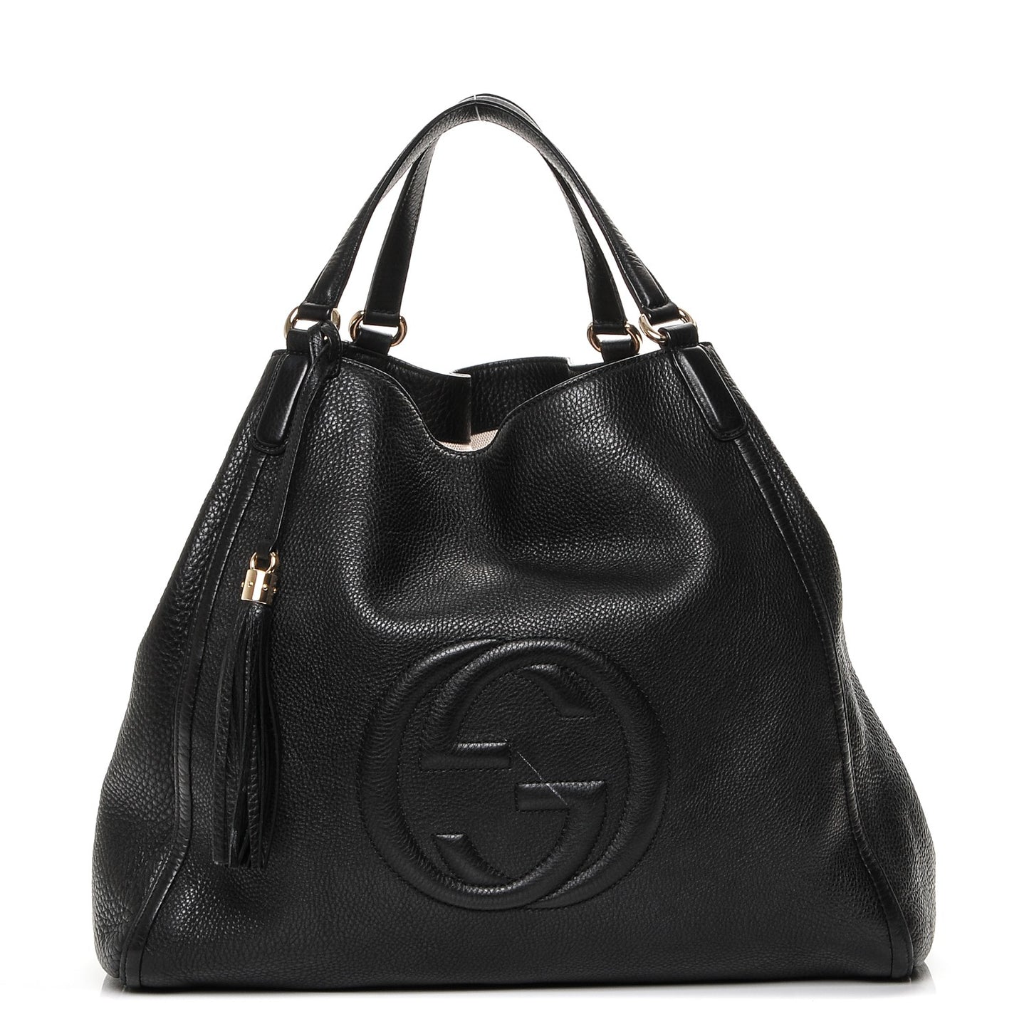 Pebbled Calfskin Large Soho Shoulder Bag Black