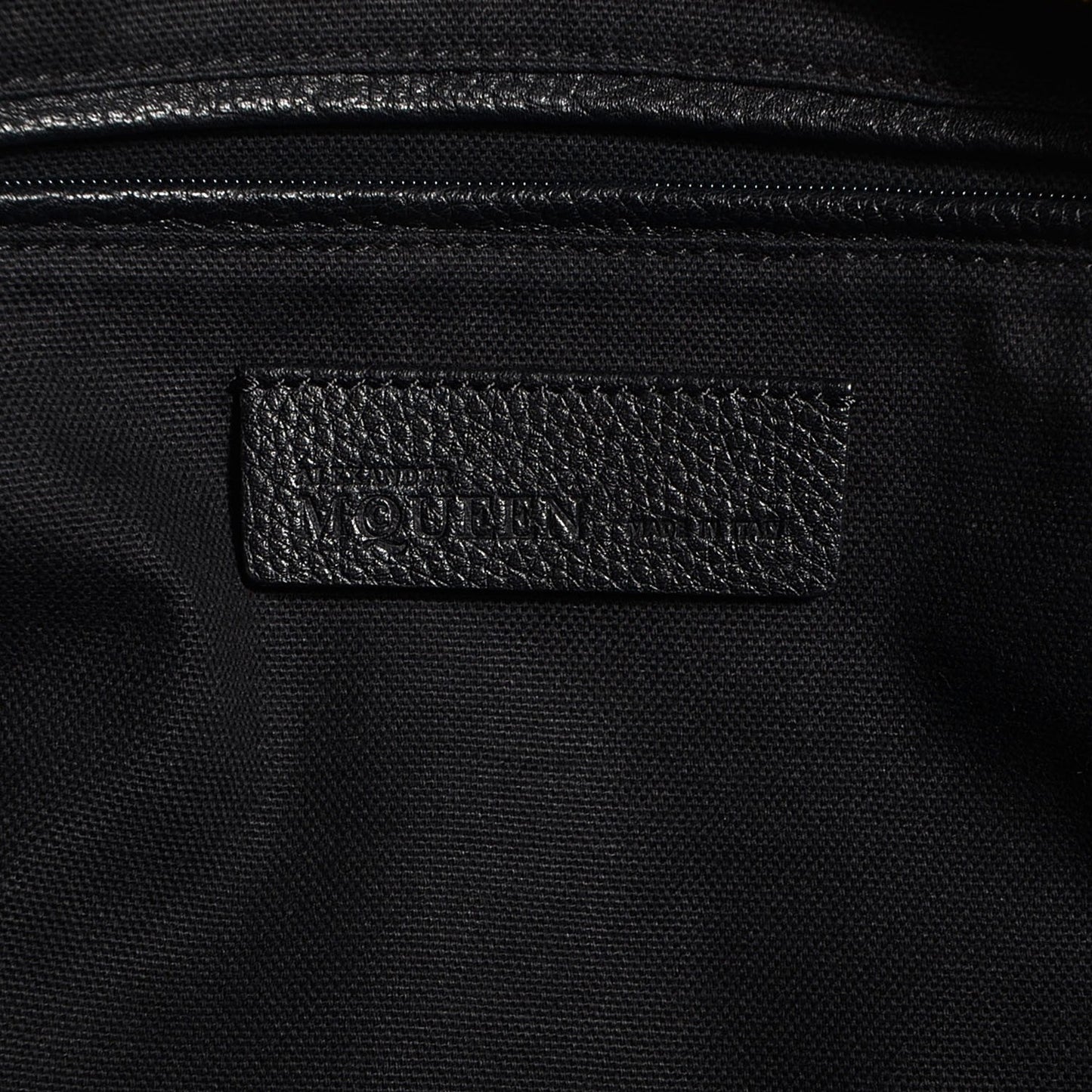 Pebbled Calfskin Medium Skull Padlock Zip Around Tote Black
