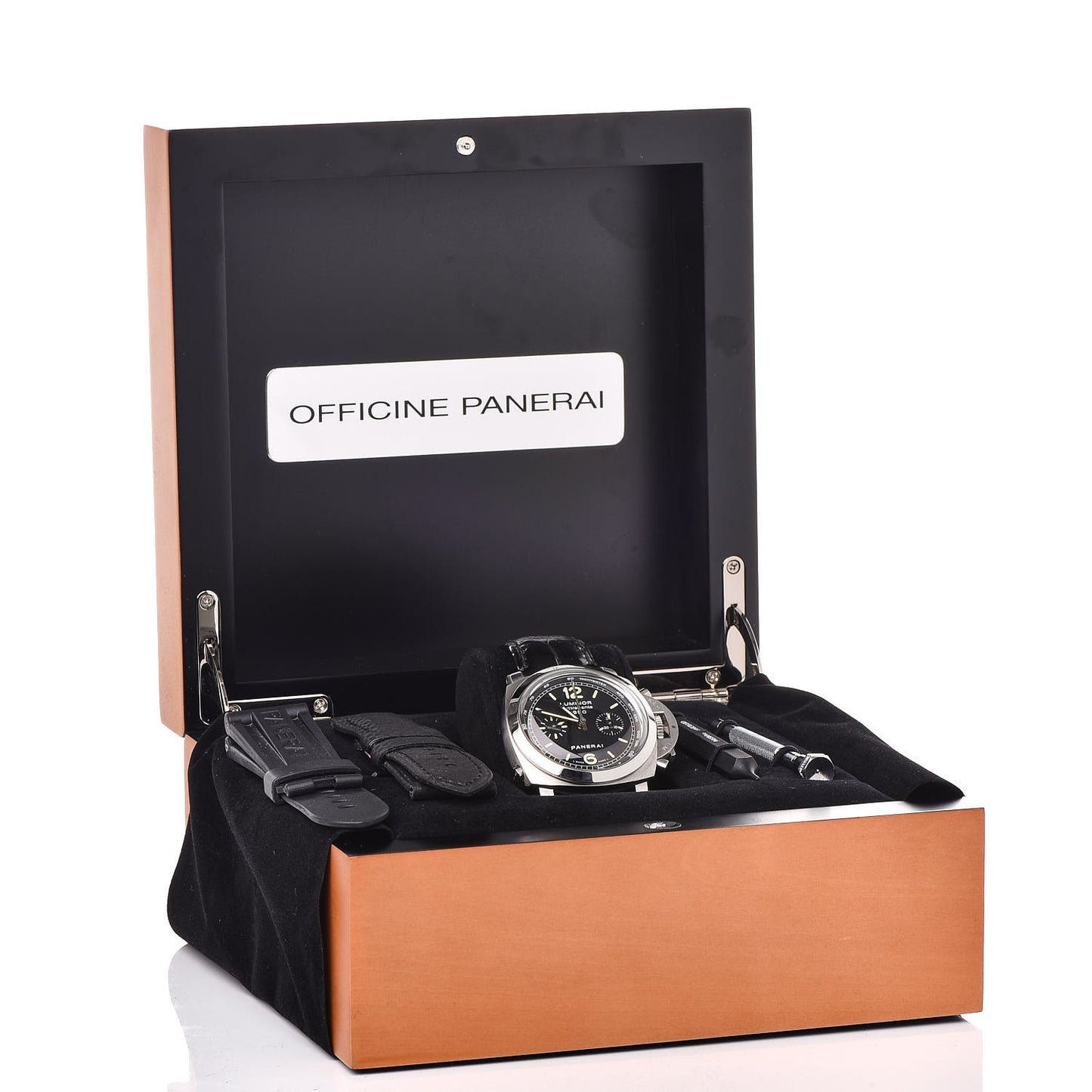 Stainless Steel Alligator 44mm Luminor Rattrapante 1950 Automatic Watch Black PAM00213