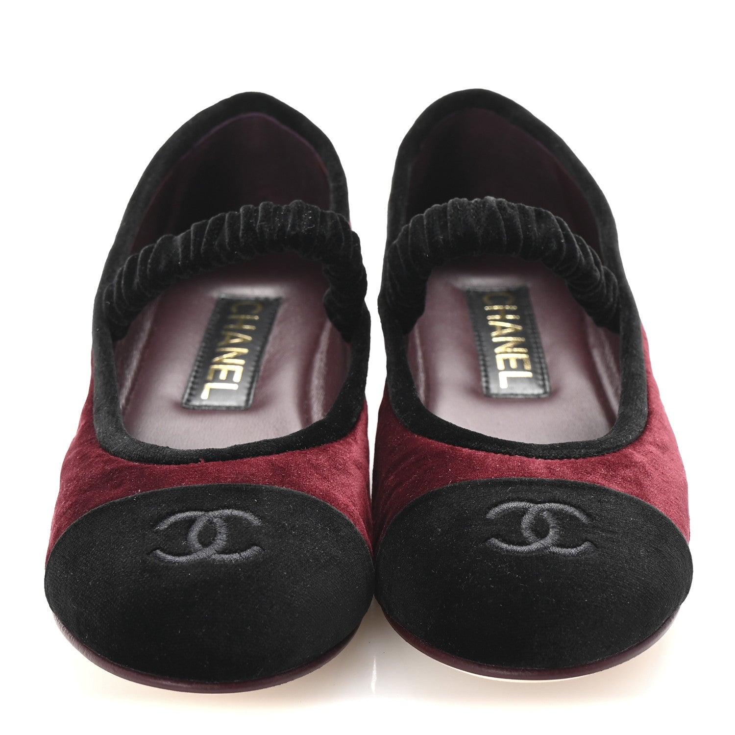 Chanel Velvet Mary Jane Flats 37 Burgundy Black 3 of 10