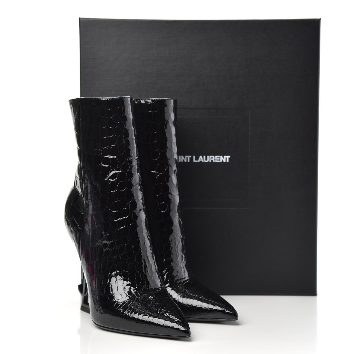 Saint Laurent Alligator Embossed Patent Calfskin Opyum 110 Ankle Boots 37 Black 8 of 8