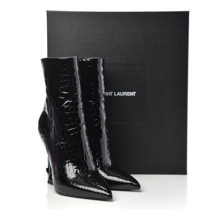 Saint Laurent Alligator Embossed Patent Calfskin Opyum 110 Ankle Boots 37 Black 8 of 8