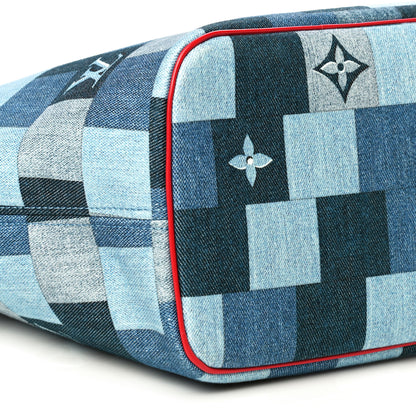 Louis Vuitton Denim Damier Monogram Patchwork Neverfull Blue Rouge 9 of 12