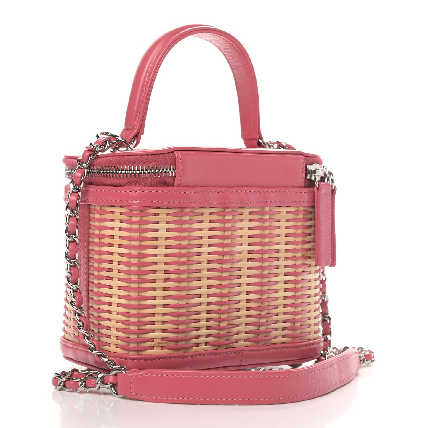Calfskin Raffia Small Take Away Vanity Case Bag Pink Beige