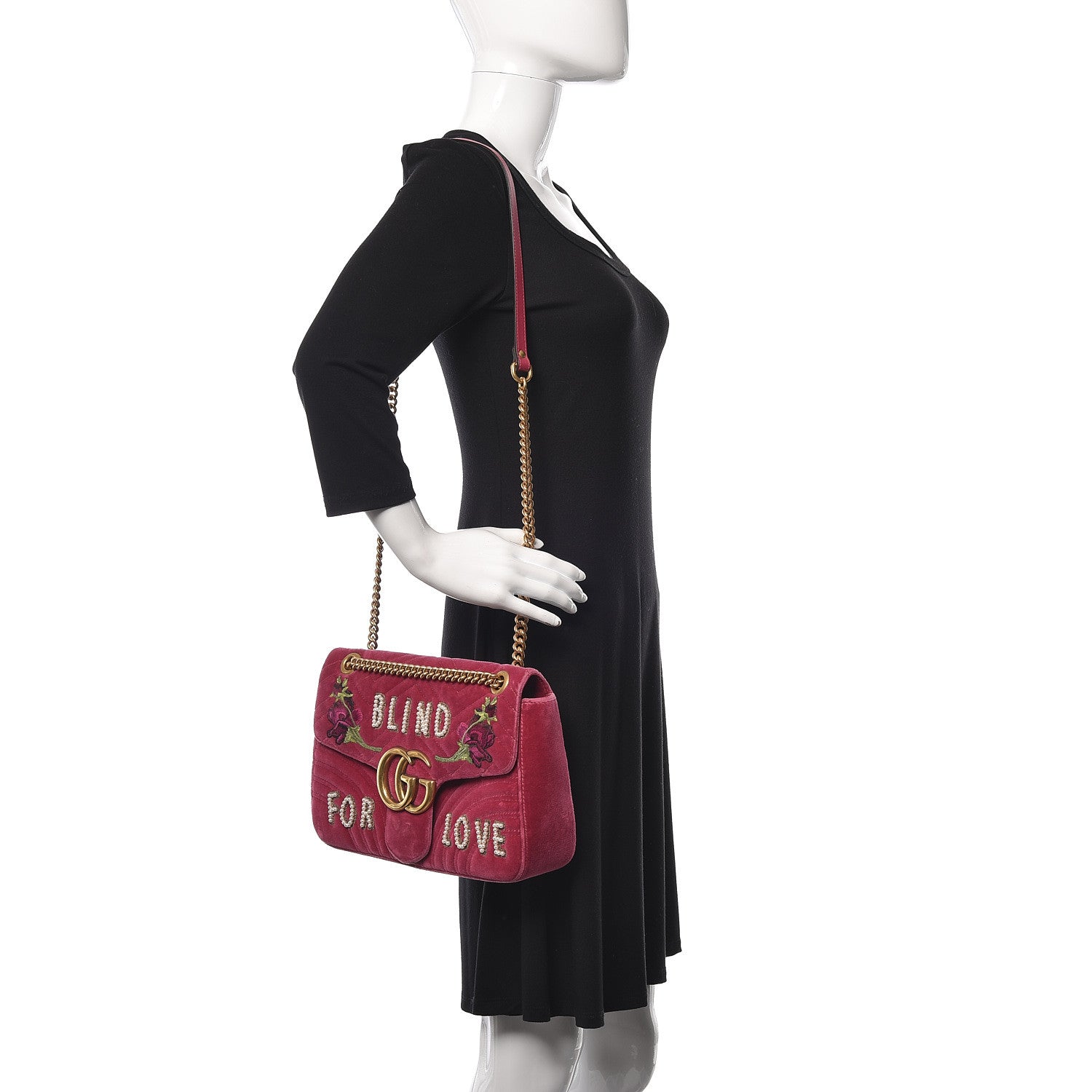 Gucci Velvet Matelasse Blind for Love Embroidered Medium GG Marmont Shoulder Bag Light Raspberry Rose Multicolor 2 of 12