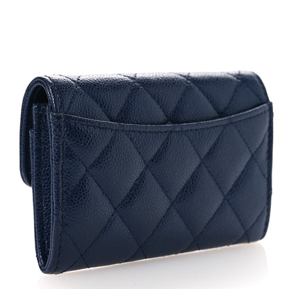 Chanel Caviar Quilted Flap Card Holder Wallet Navy Blue 3 of 10