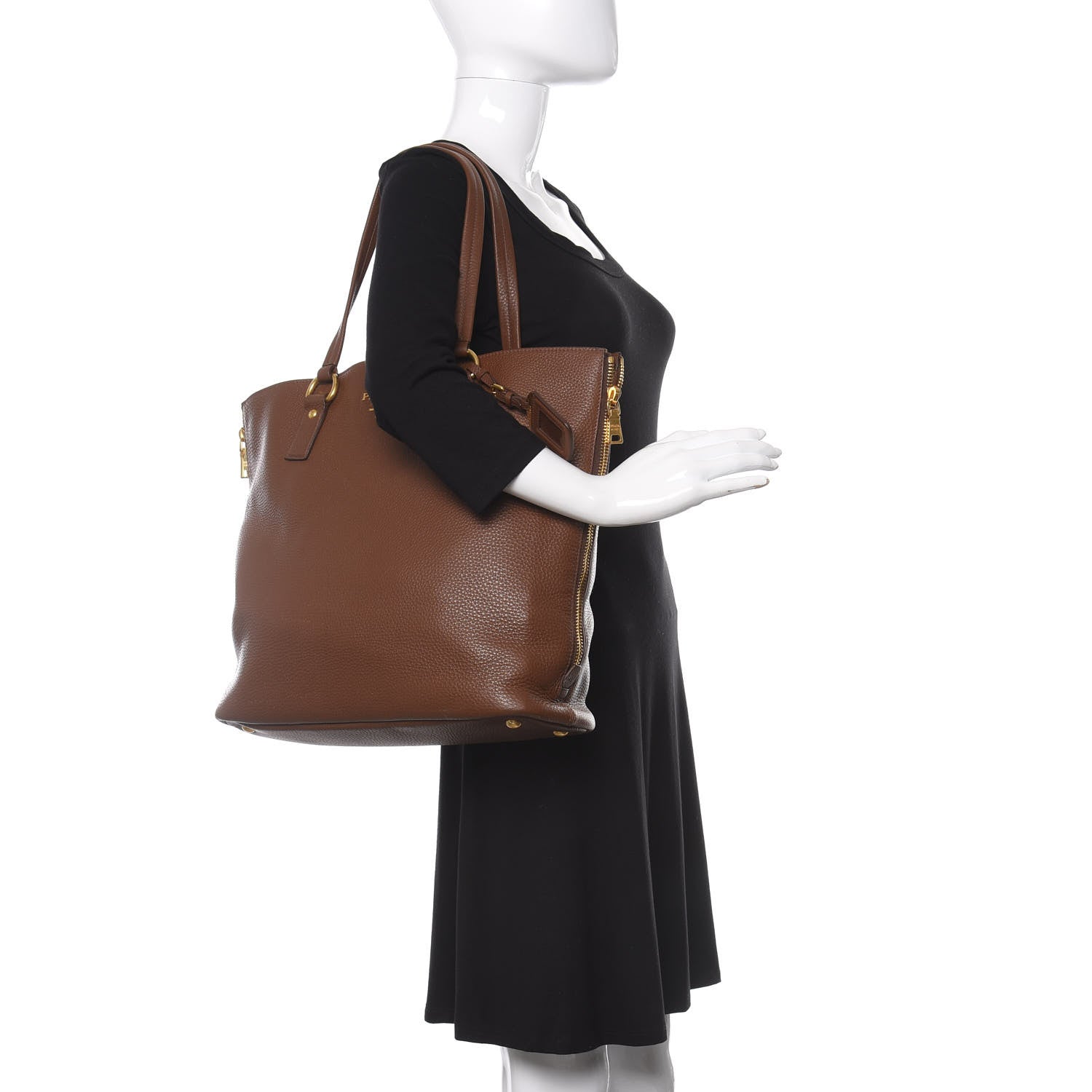 Prada Vitello Daino Side Zip Tote Tabacco 2 of 9