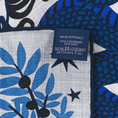 Hermes Cashmere Silk Sous Le Charme d'Orphee Shawl 140 Gris Chine Bleu Electrique 2 of 3
