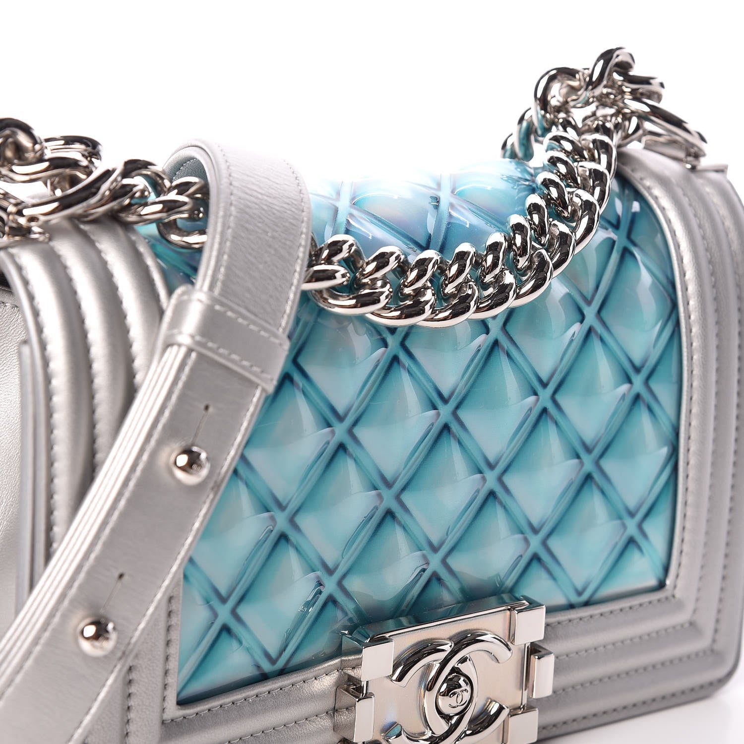 Chanel Metallic Lambskin PVC Quilted Small Boy Flap Blue 8 of 10