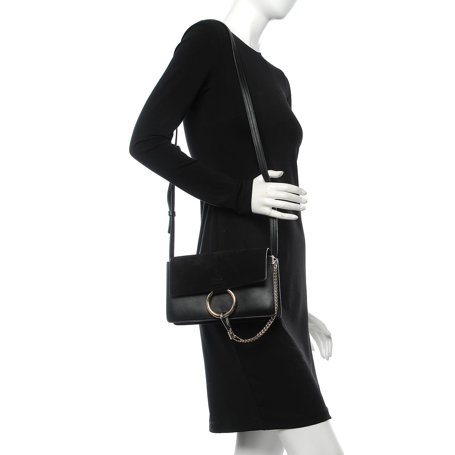 Suede Calfskin Small Faye Shoulder Bag Black