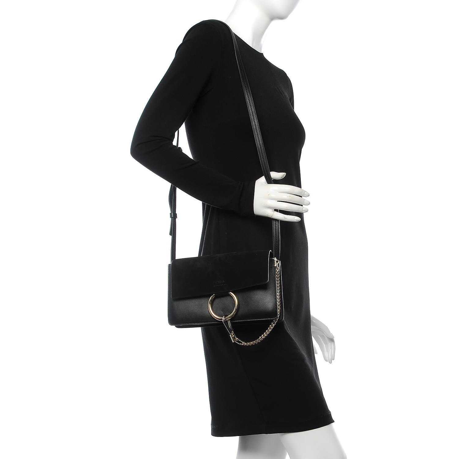 Chloe Suede Calfskin Small Faye Shoulder Bag Black 2 of 6