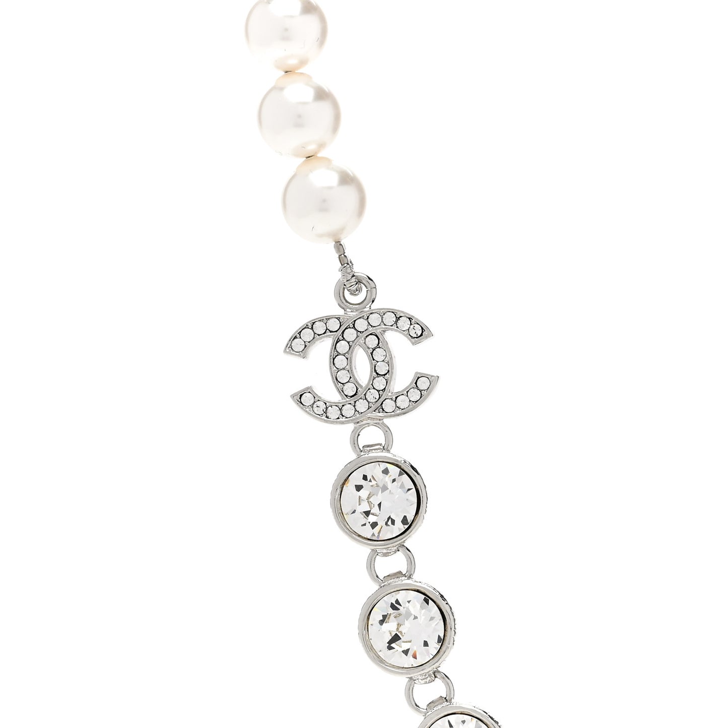 Pearl Crystal CC Choker Necklace Silver