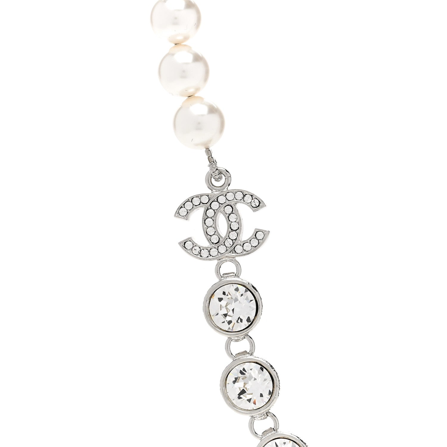 Chanel Pearl Crystal CC Choker Necklace Silver 4 of 6