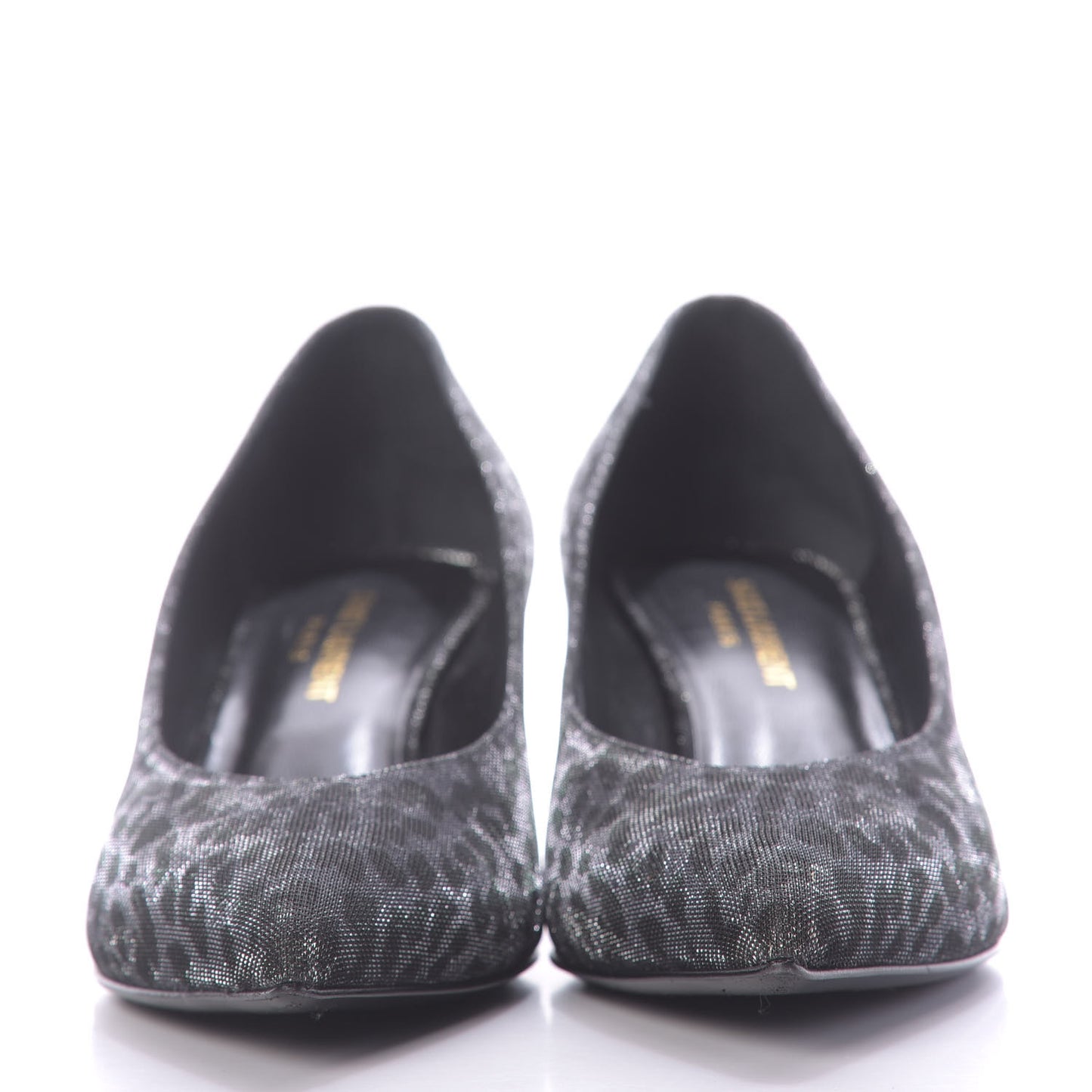 Leopard Lame Double Cat Pumps 37.5 Silver