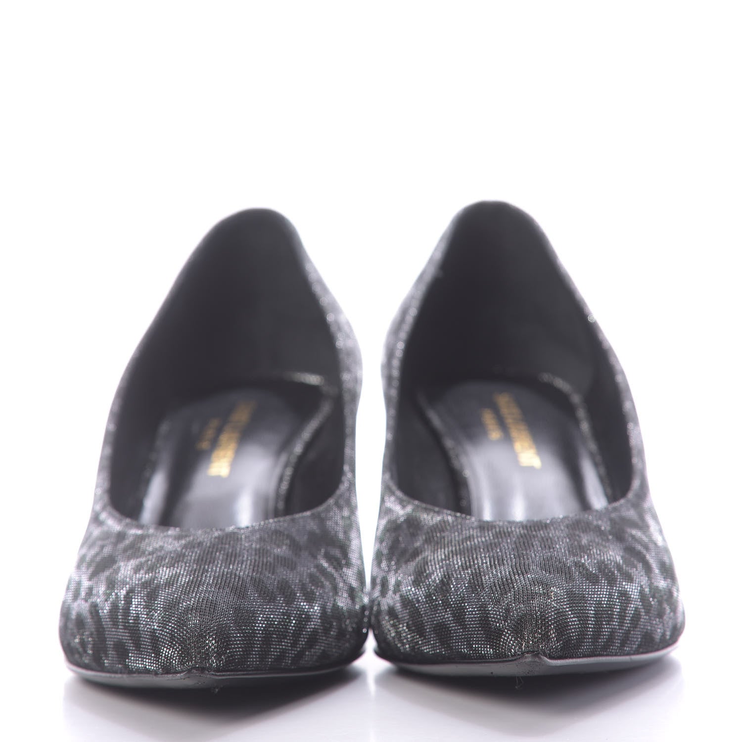 Saint Laurent Leopard Lame Double Cat Pumps 37.5 Silver 2 of 12
