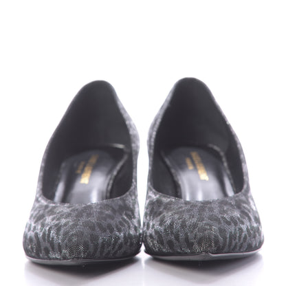 Saint Laurent Leopard Lame Double Cat Pumps 37.5 Silver 2 of 12