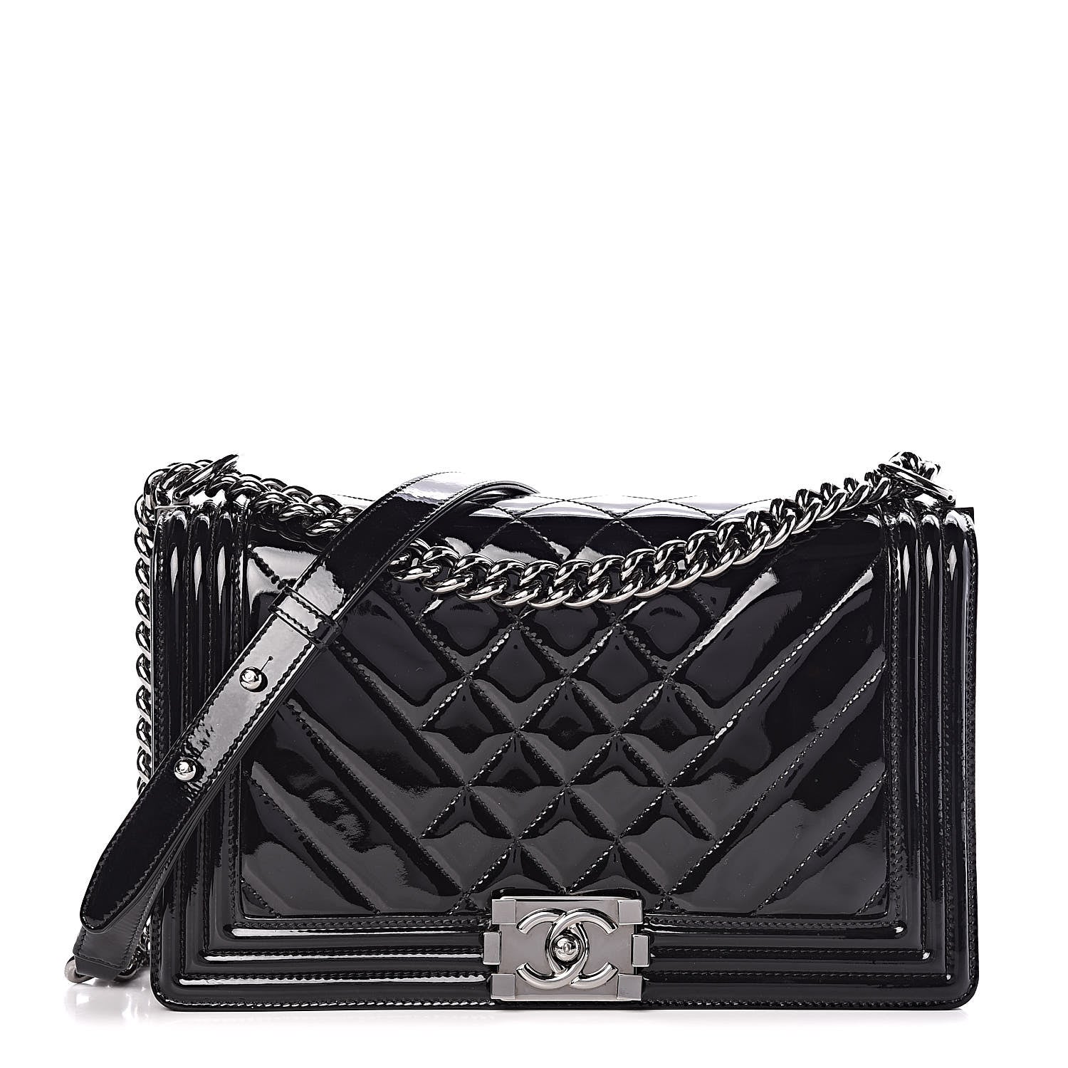 Chanel Patent Chevron Quilted New Medium Boy Flap Black 1 of 11