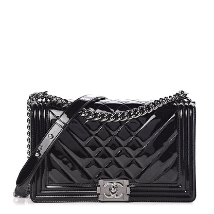 Chanel Patent Chevron Quilted New Medium Boy Flap Black 1 of 11