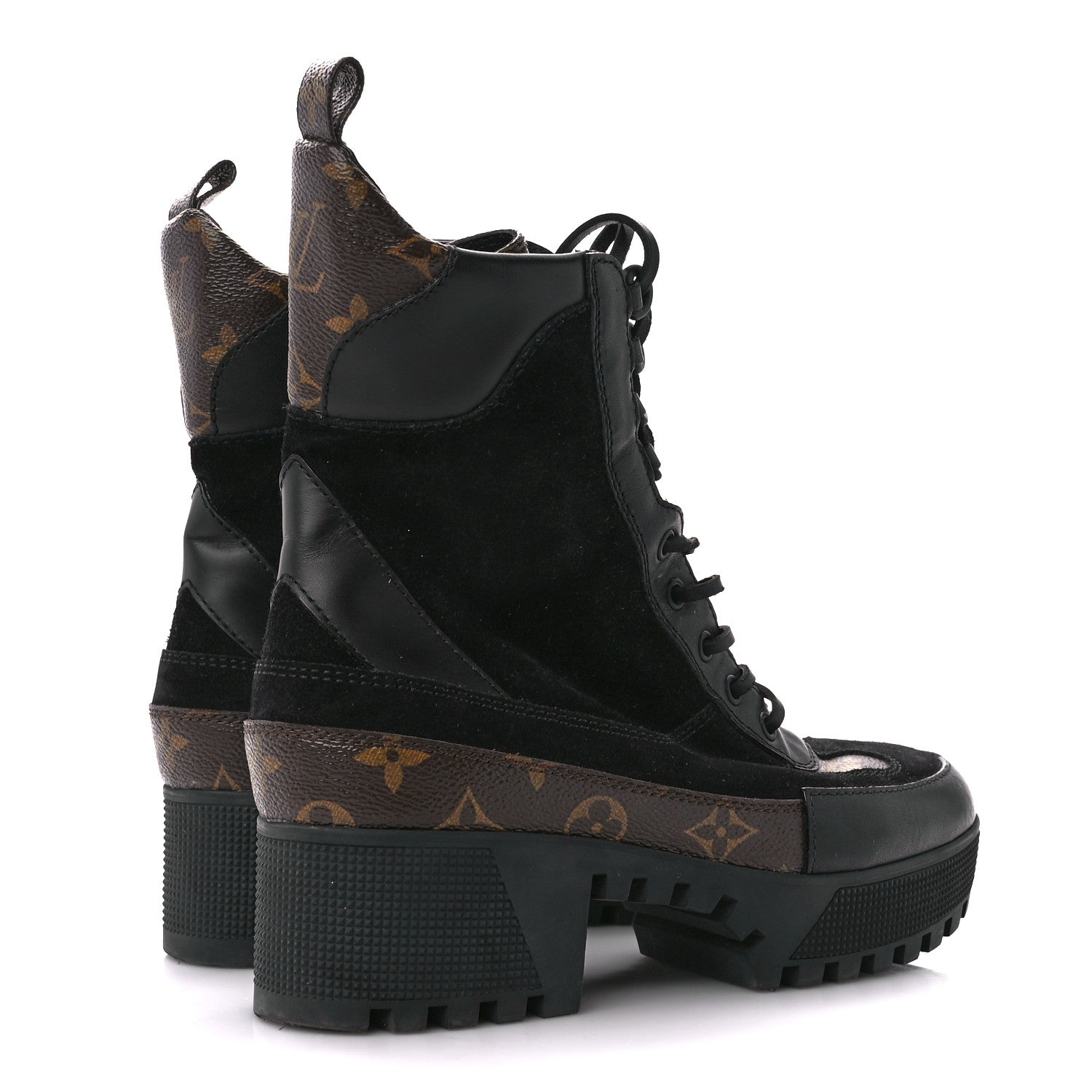 Louis Vuitton Suede Calfskin Monogram Laureate Platform Desert Boots 38.5 Black 4 of 8