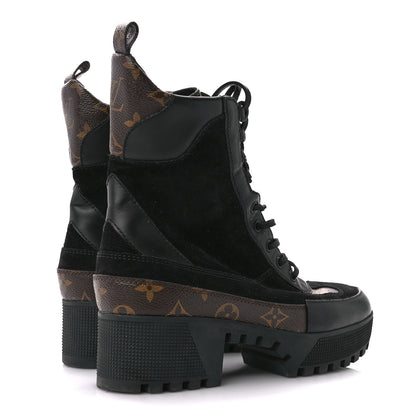 Louis Vuitton Suede Calfskin Monogram Laureate Platform Desert Boots 38.5 Black 4 of 8