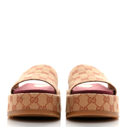 Gucci Canvas GG Monogram Angelina Platform Slide Sandals 38.5 Beige Ruggine 2 of 14