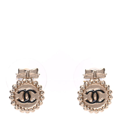 Chanel CC Bow Earrings Black Gold 1 of 5