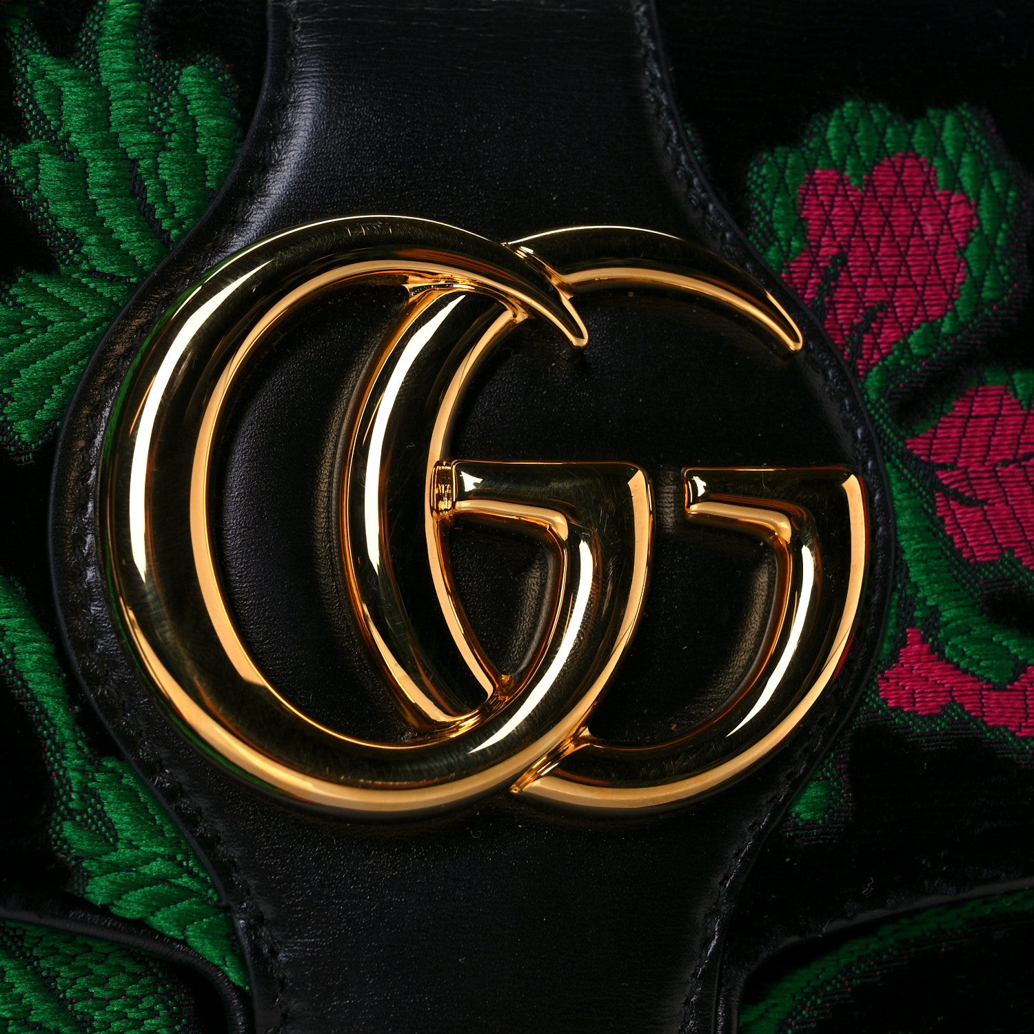 Gucci Velvet Jacquard Floral Embroidered Small Arli Flap Shoulder Bag Black Green Multicolor 24 of 27