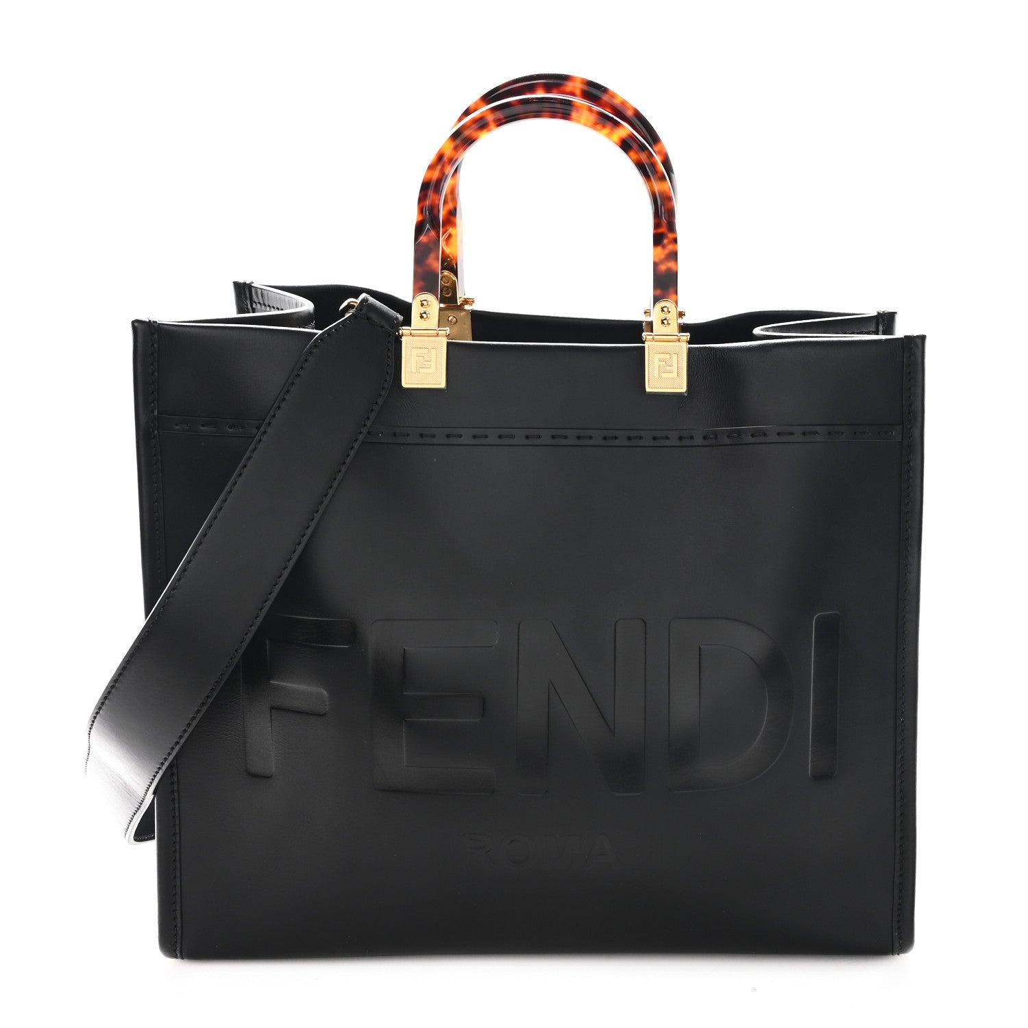 Fendi Vitello King Plexiglass Medium Fendi Sunshine Shopper Tote Black 1 of 11